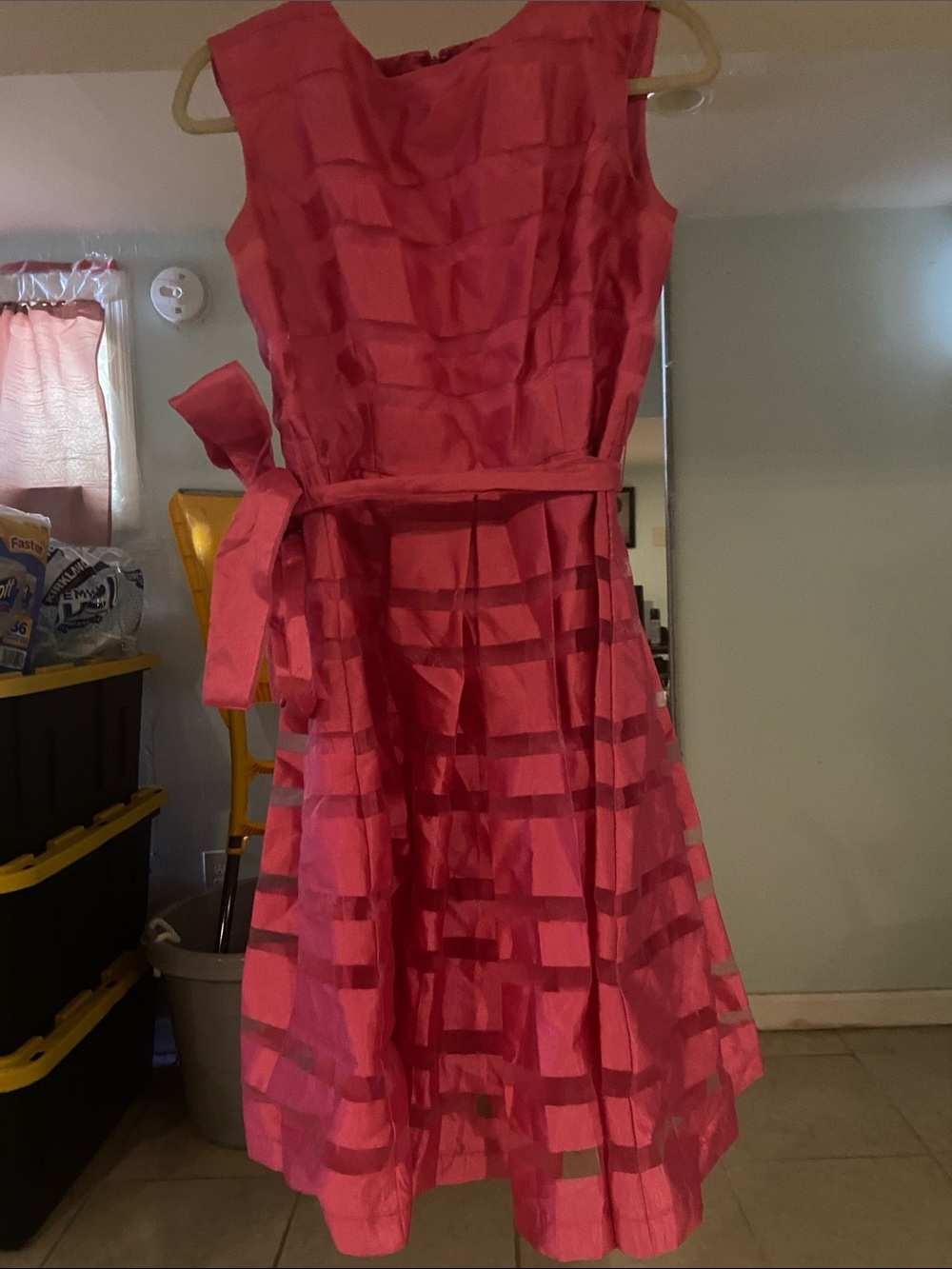 Chetta B Hot Pink Fit-and-Flare Sleeveless Dress with Waist Tie